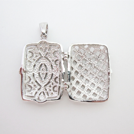 Rectangle and CZ "Viintage" Locket Pendant
